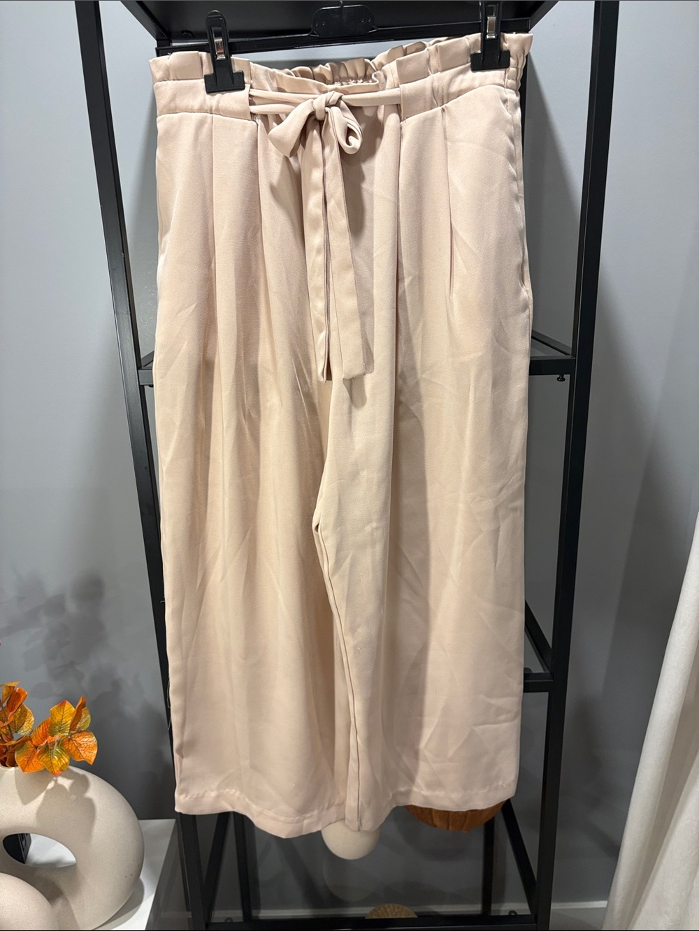 522 Women's High-Waist Tie-Waist Wide Leg Pants - Cream